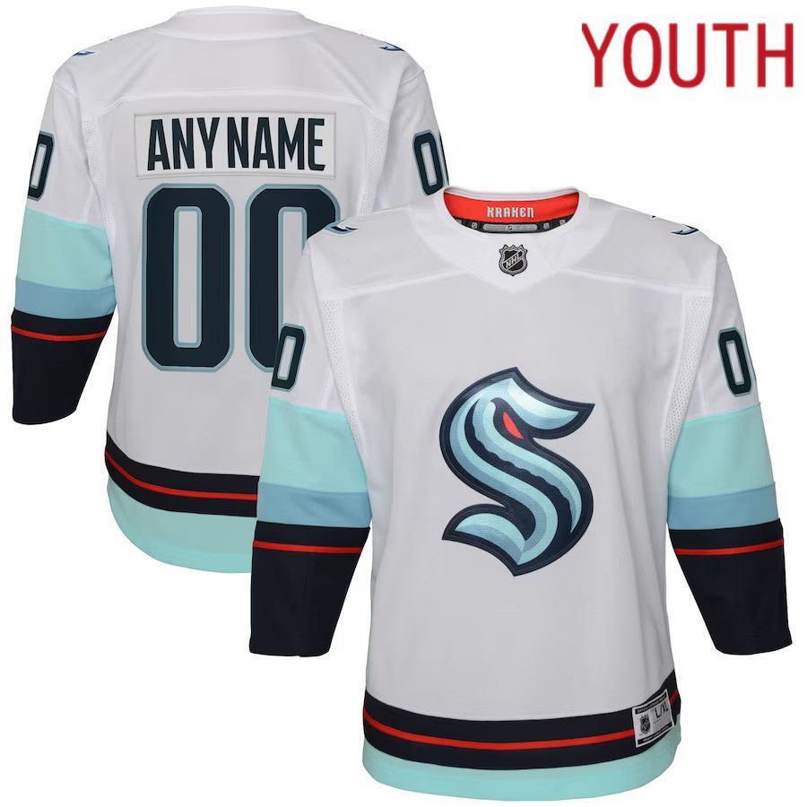 Youth Seattle Kraken White Away Premier Custom NHL Jersey->youth nhl jersey->Youth Jersey